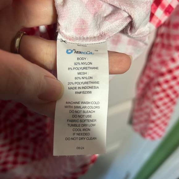 IBKUL Women's Large Gingham Check Print Long Sleeve Mock Neck Red White 1/4 Zip - Picture 7 of 10